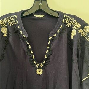 Lucky Brand Navy Blouse with Cream Embroidery
